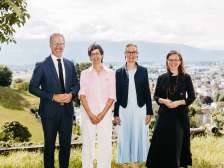 Landesrat Christian Gantner, Vorarlberg, Regierungsrätin Susanne Hartmann, St. Gallen, Regierungschefin-Stellvertreterin Sabine Monauni, Liechtenstein, Regierungsrätin Carmelia Maissen, Graubünden