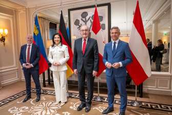 Die Wirtschaftsministerin und Wirtschaftsminister aus Liechtenstein, Deutschland, der Schweiz und Österreich, Hubert Büchel, Katherina Reiche, Guy Parmelin, Wolfgang Hattmannsdorfer.